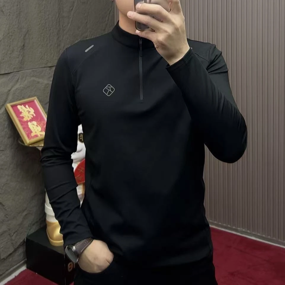 2025-35240 男士秋冬加绒长袖半拉链立领运动修身户外T恤