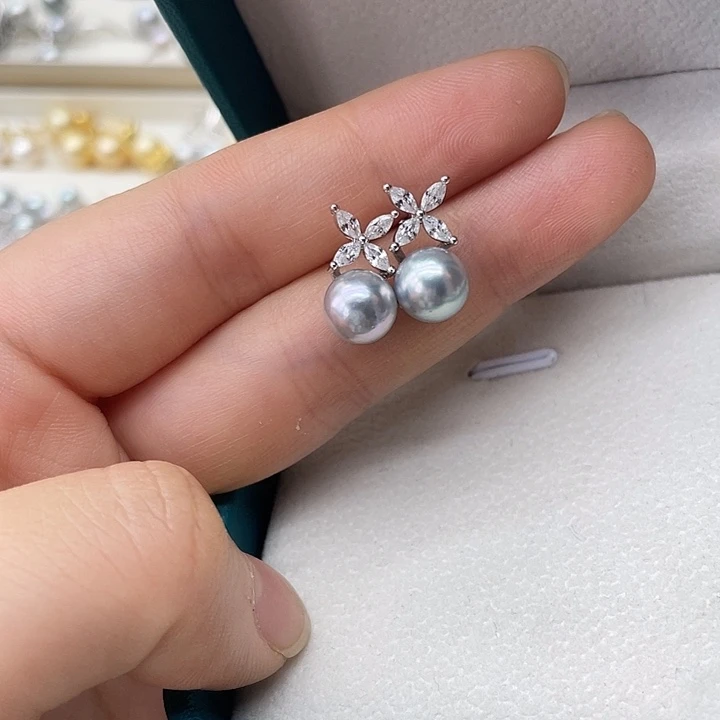 银S925镶嵌海水珍珠耳饰