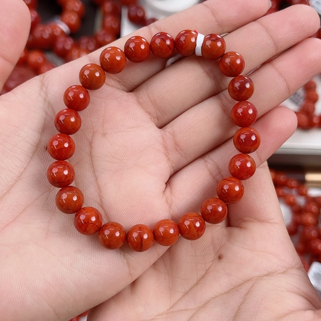 南红玛瑙未镶嵌瓦西高货柿子锦火焰单圈8mm