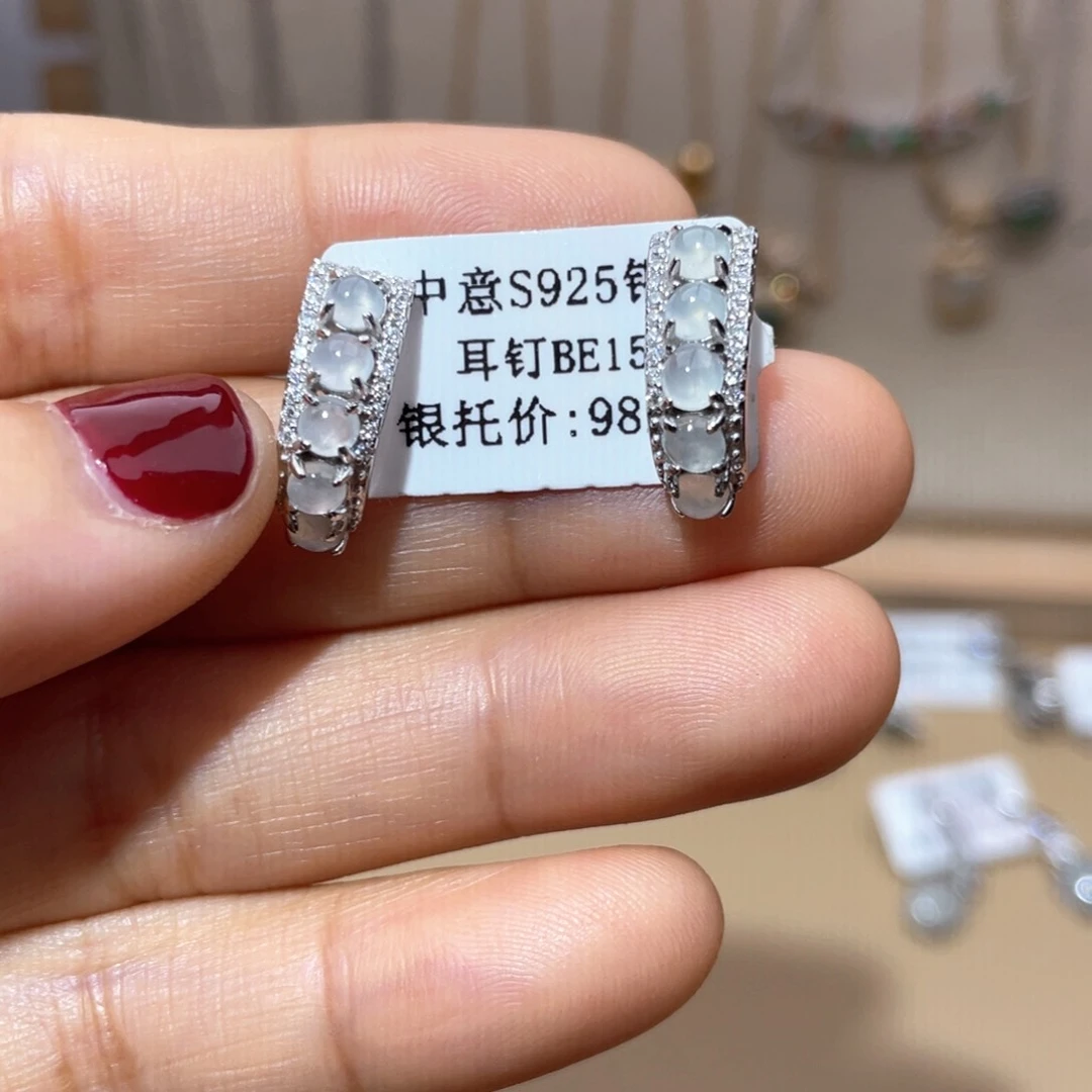 银S925镶嵌翡翠耳饰