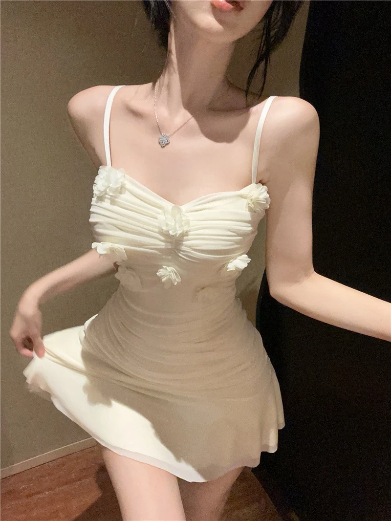 （香氛花仙）纯欲仙气性感辣妹花朵拼接网纱包臀鱼尾吊带连衣裙短裙