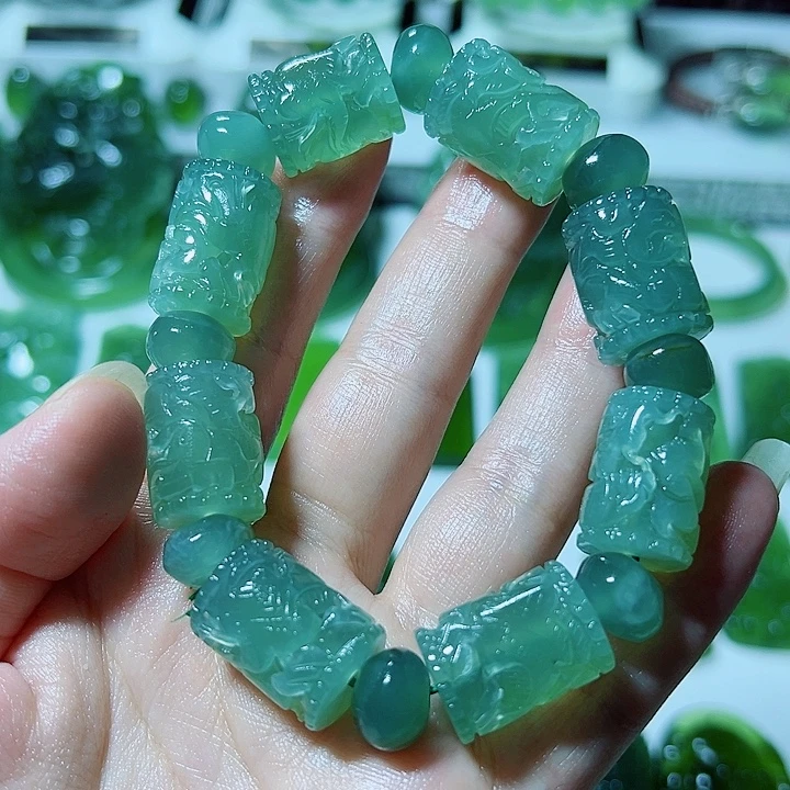 手***福未镶嵌蛇纹石玉手链