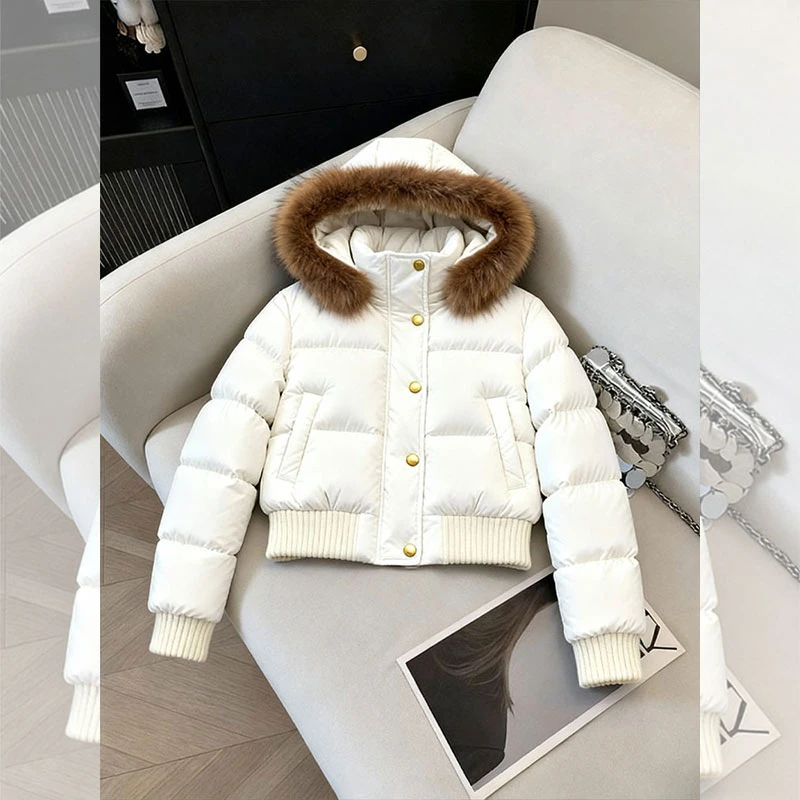 冬季新款棉服短外套女设计感连帽毛领棉衣今年流行爆款轻熟风上衣