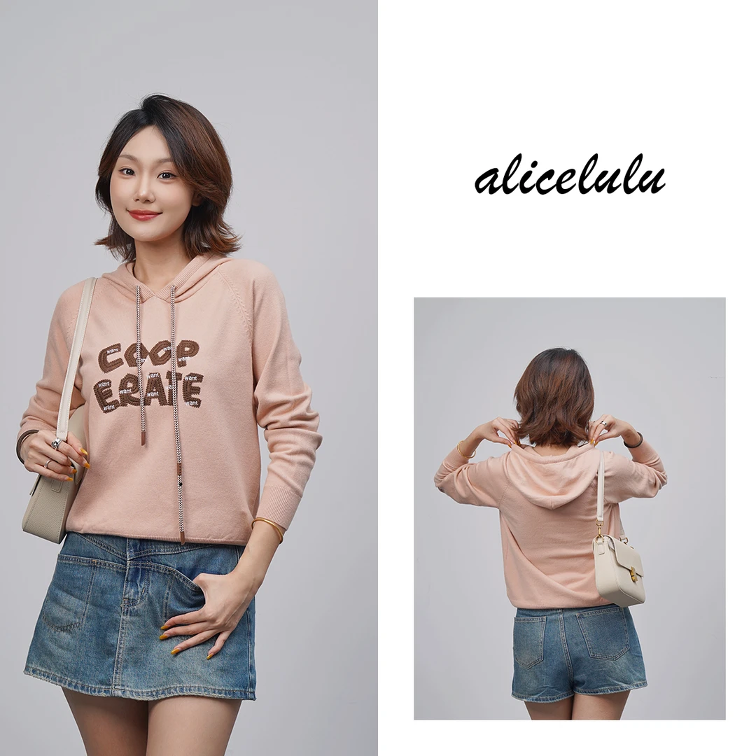 [alicelulu]新款连帽针织卫衣字母宽松洋气S1035359U