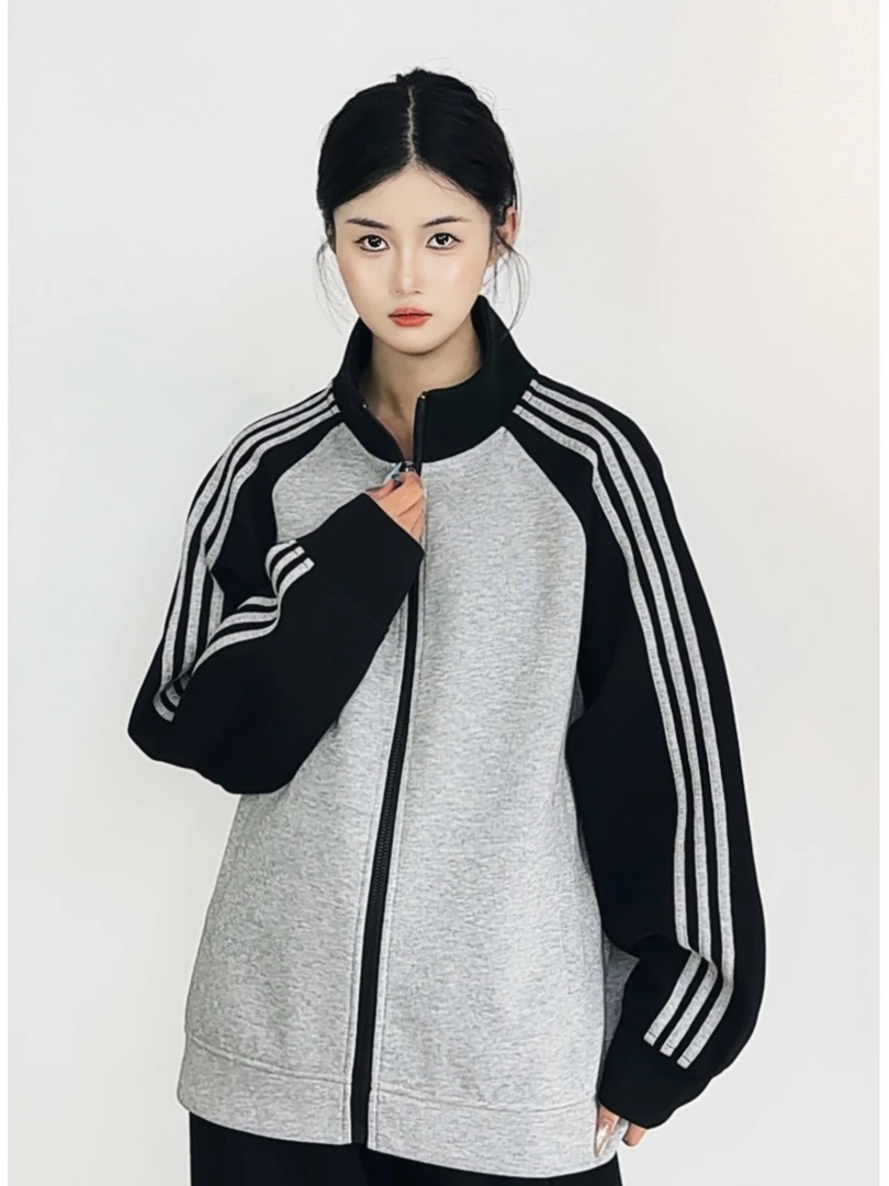 【下里巴】抗皱免打理三条杠连帽落肩袖休闲连帽外套W-772