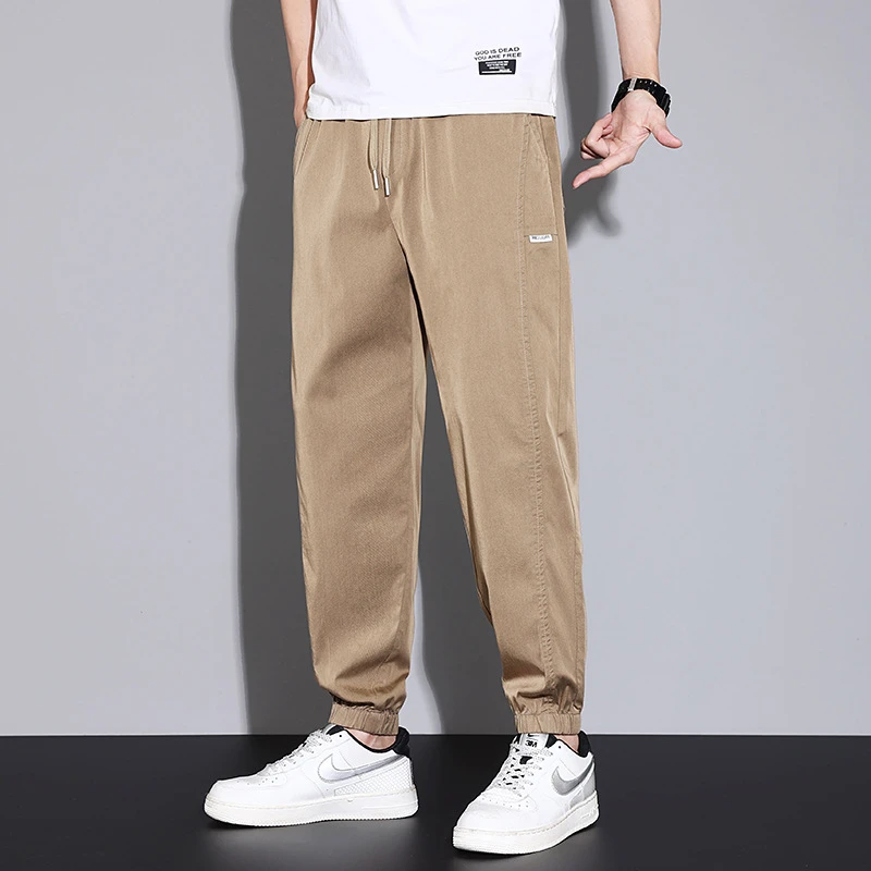 2025冰丝百搭裤男士夏季薄款束运动工装裤哈伦时尚九分裤子男男裤