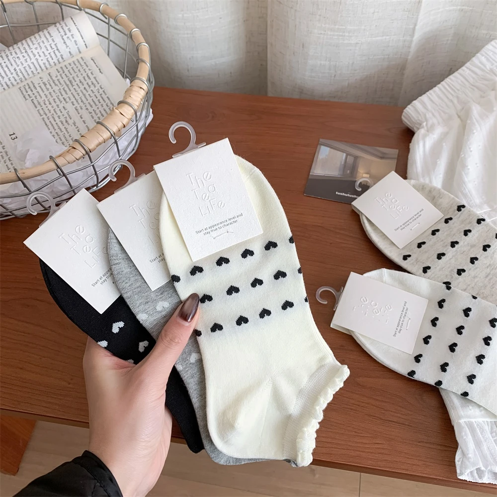 4双装夏季棉质日系爱心袜不闷脚隐形短袜透气百搭女袜春夏薄款