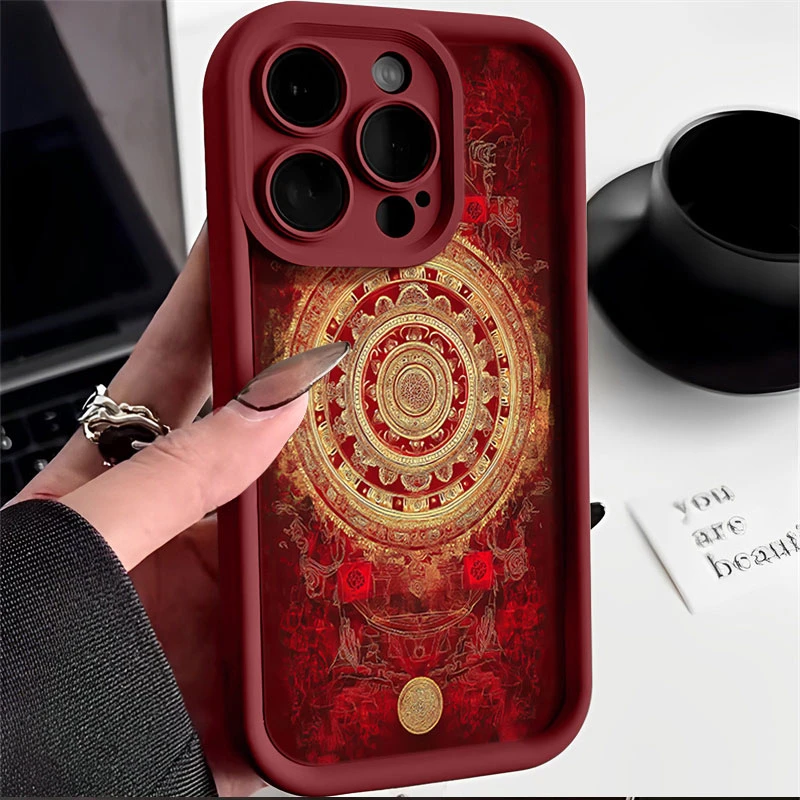 招财图腾适用iphone16苹果手机壳15promax金刚砂14软13全包1211