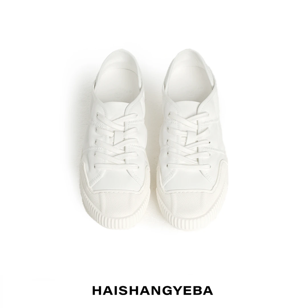 【海上叶爸】新款2025春夏百搭牛皮两穿休闲小白鞋