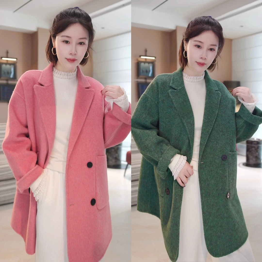 PINGTING.YE“100绵羊毛”双面纯手工高级感花纱大衣PT5535