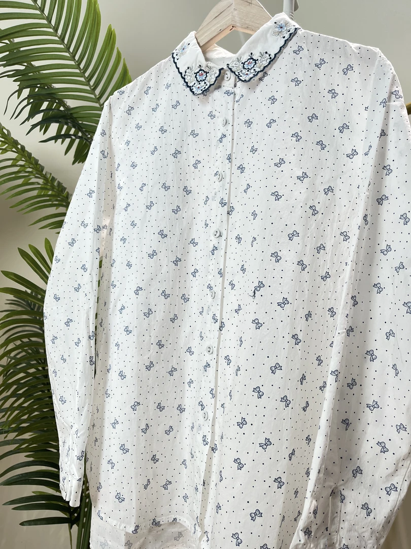【小波点印花提花刺绣衬衫】9367