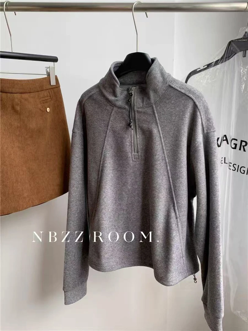 7199韩版慵懒立领半拉链长袖卫衣女减龄休闲宽松上衣