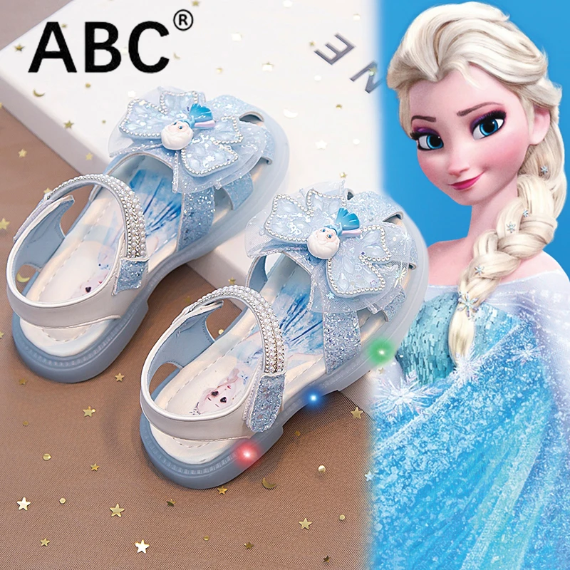ABC女童爱莎公主鞋2025夏新款儿童水晶百搭沙滩鞋小女孩包头凉拖