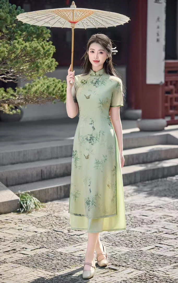 【绿茵】 苏如玉120裙长复古韵味气质显瘦奥黛旗袍