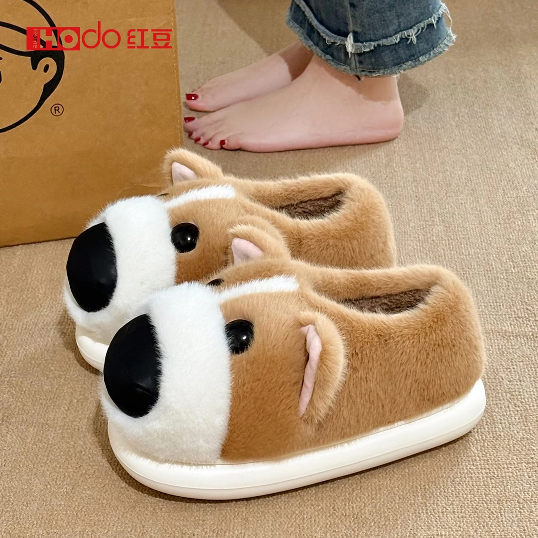 红豆柯基棉拖鞋女款包后跟冬季家居室内防滑保暖厚底情侣棉拖男生