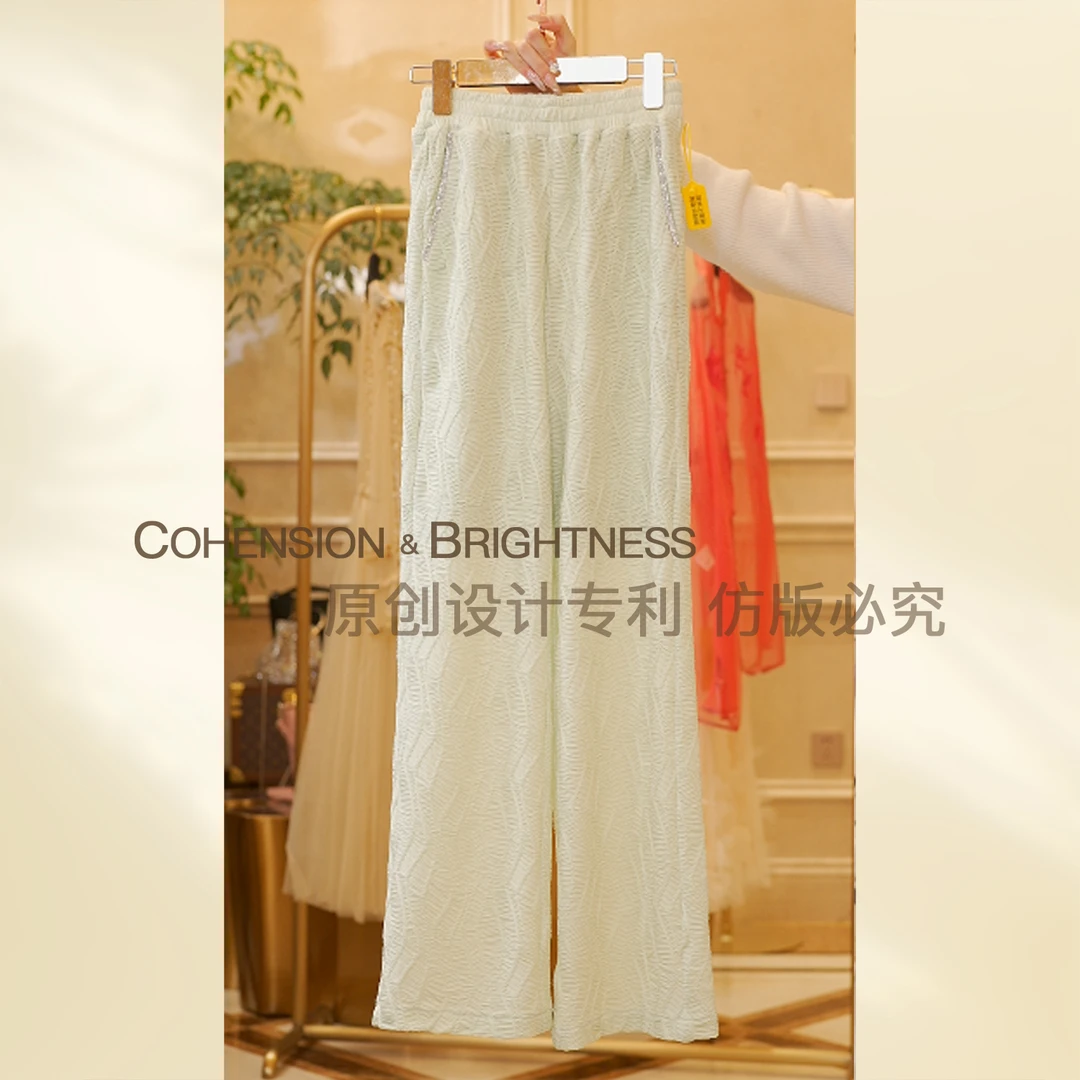 凝慧真的好【通勤日常】钉钻肌理感直筒时尚宽松休闲长裤KL88A