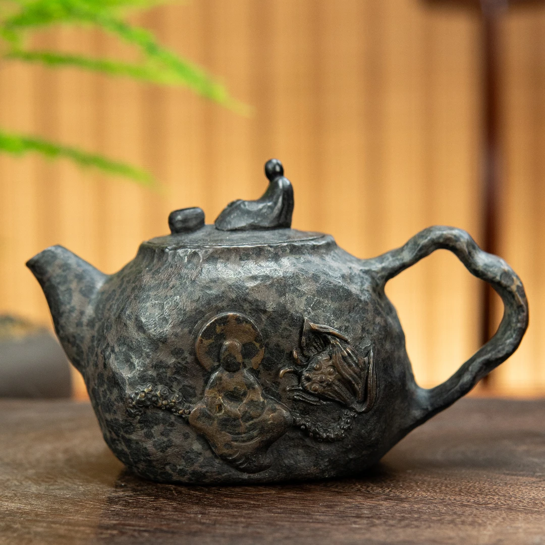 壶临门【花开见佛】冰碛岩纯手工雕刻高端茶具泡茶壶茶具推荐家用