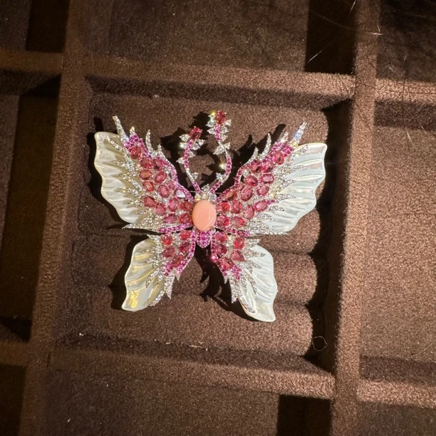 A4138红色椭圆海螺贝贝蝴蝶胸针