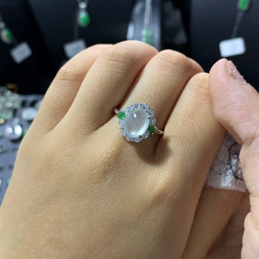 翡翠银S925镶嵌耳饰戒指