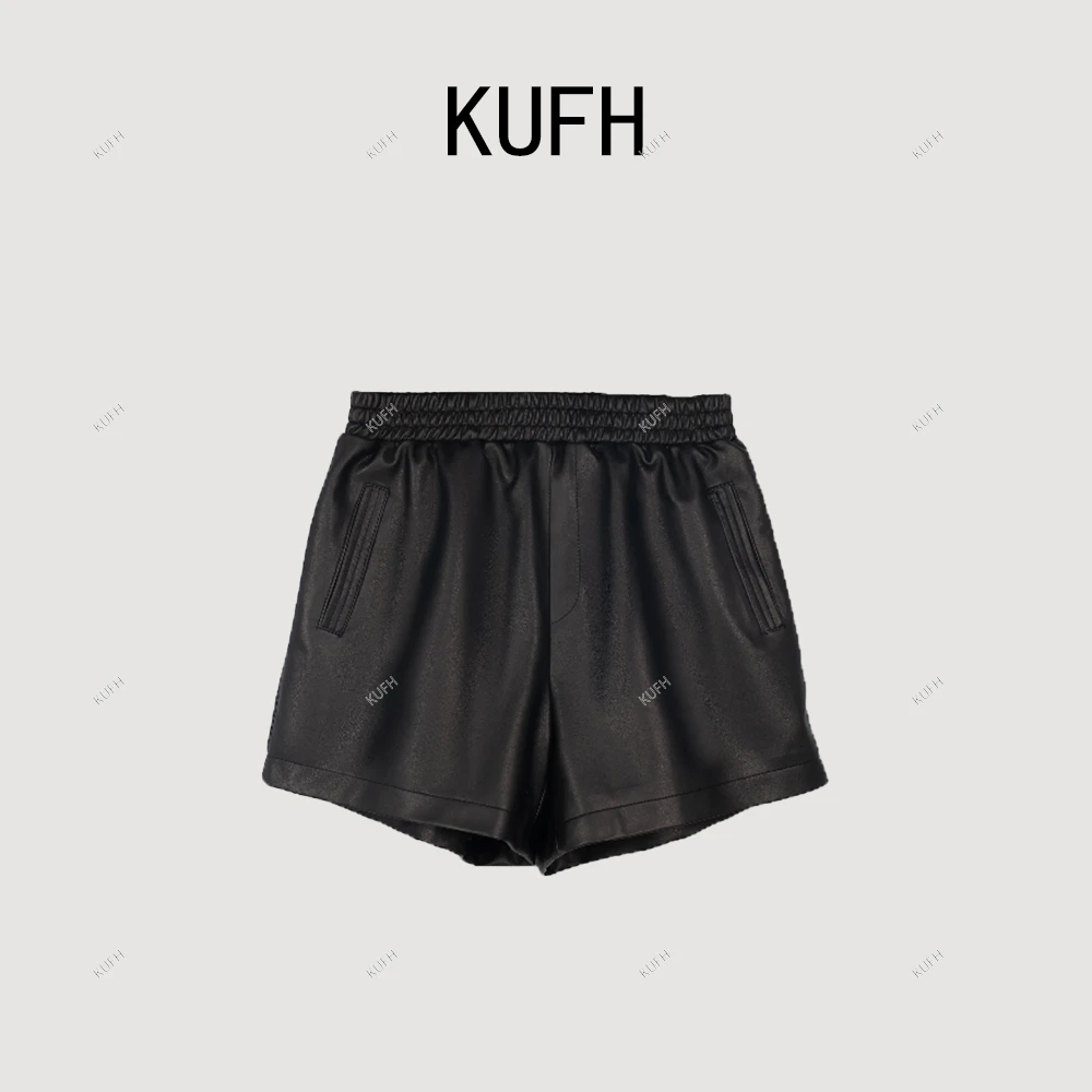 KUFH【时尚达人】25新春款外穿高腰黑色百搭A字阔腿皮短裤KYM252003