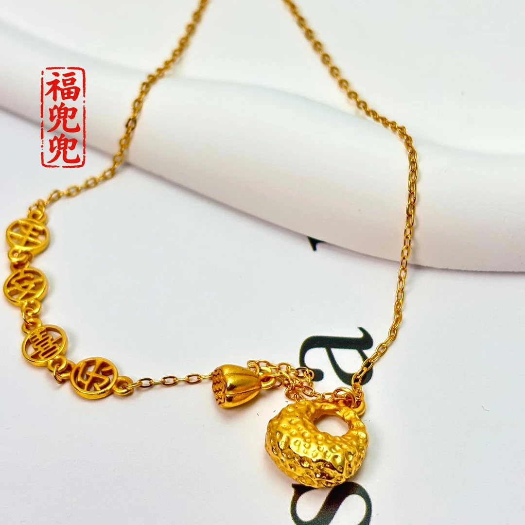 铜合金项链 平安喜乐锤纹福袋项链
