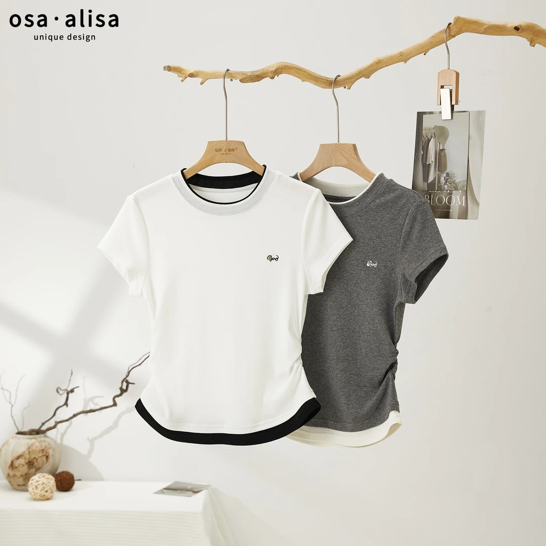 夏季女士修身圆领拼色T恤12665女装