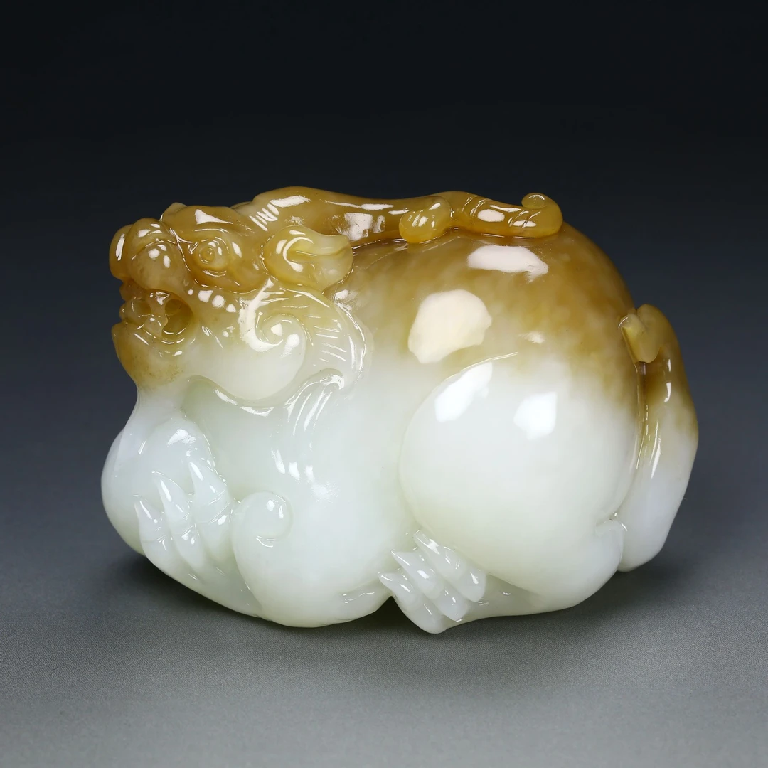 1230040和田玉糖白貔貅手把件