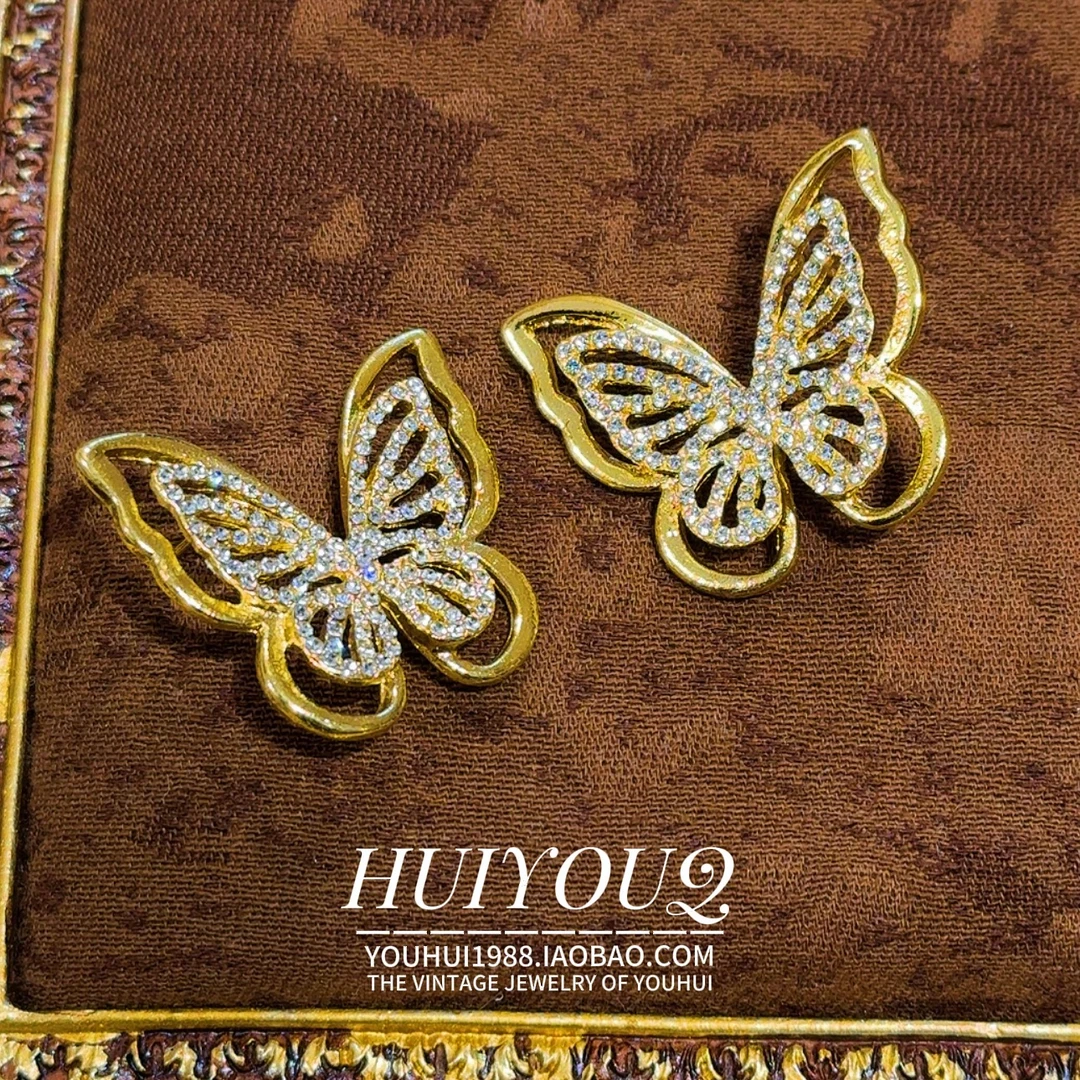 铜合金亚克力耳饰 铜合金【蝶衣】时尚设计感蝴蝶耳钉566