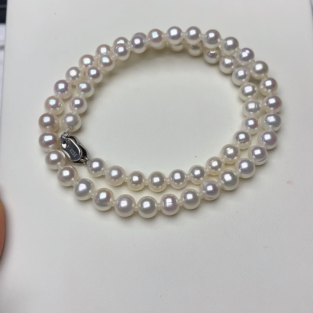 淡水珍珠颈饰银S925镶嵌7-8mm无核串链