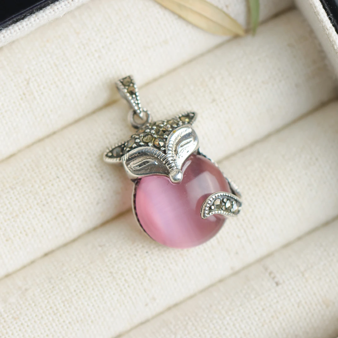 吊坠925银玻璃 S925银镶嵌玻璃狐狸女款吊坠 不含链