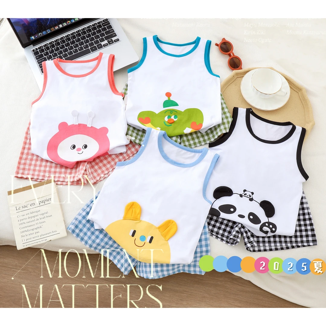 夏季2025儿童清凉套头背心套装男女童无袖上衣短裤两件套9171