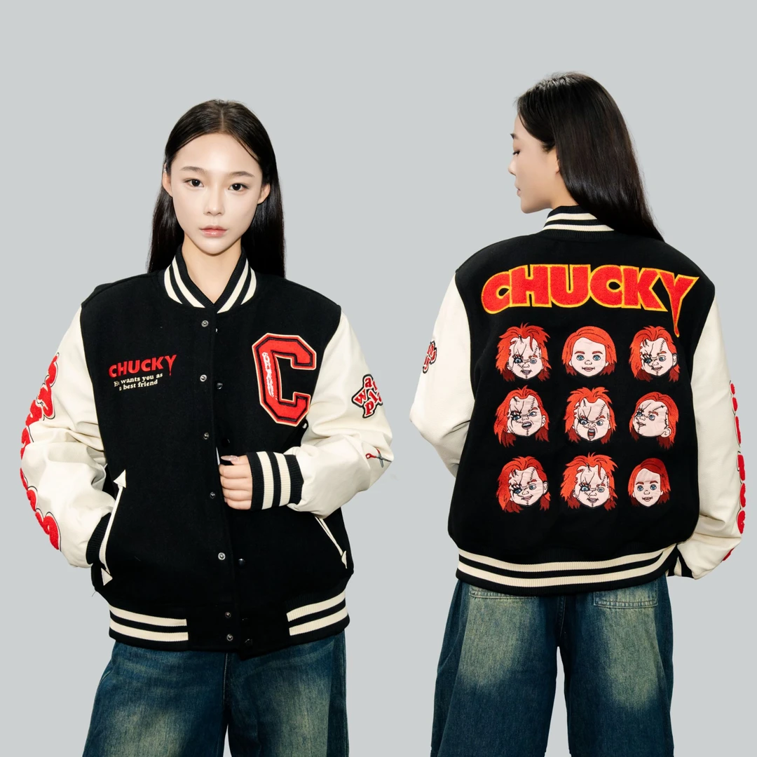 美式棒球服恰吉冬款重磅复古拼接潮流印花男女款外套