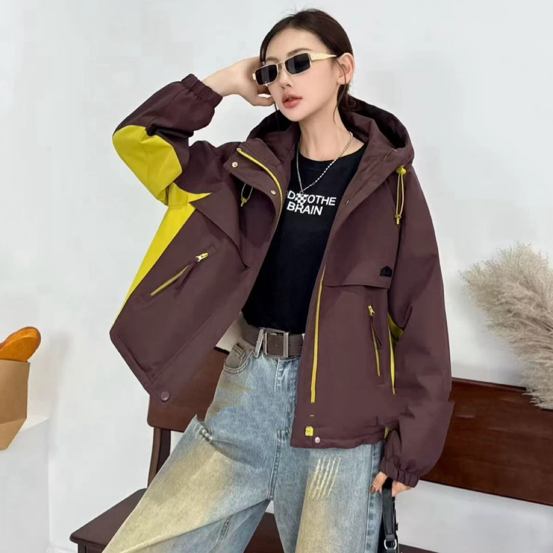 欧货～棉服，长袖连帽拼接撞色，均码，百搭，显瘦