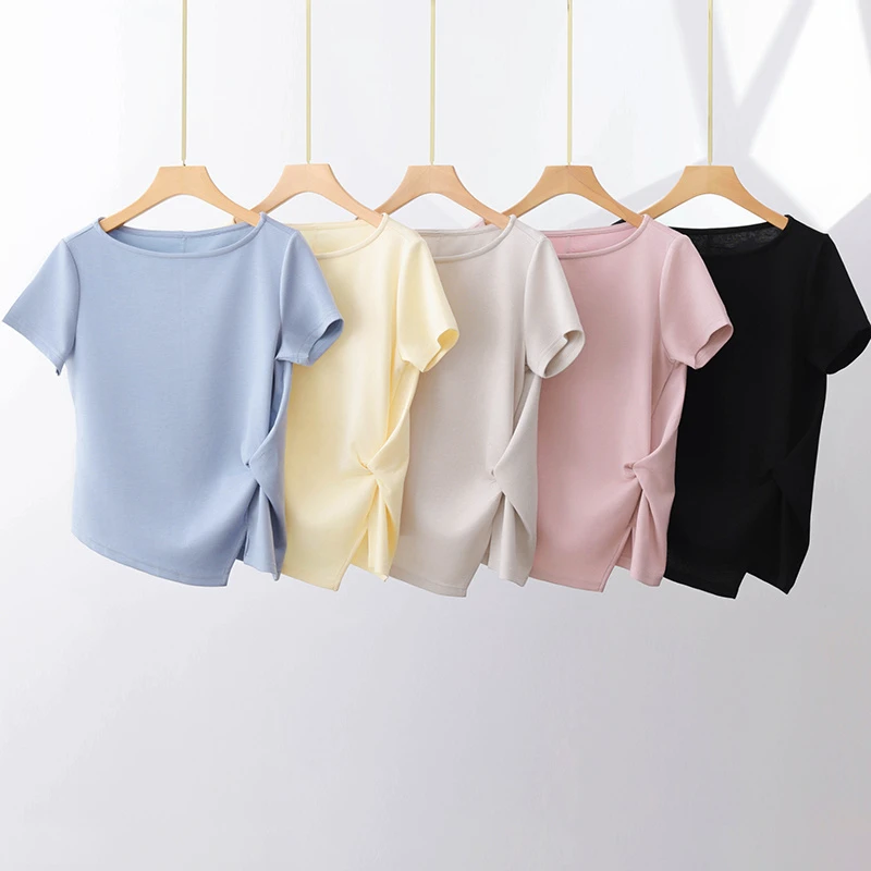 气质女神定制款~夏季新款一字领不规则设计感扭结短袖