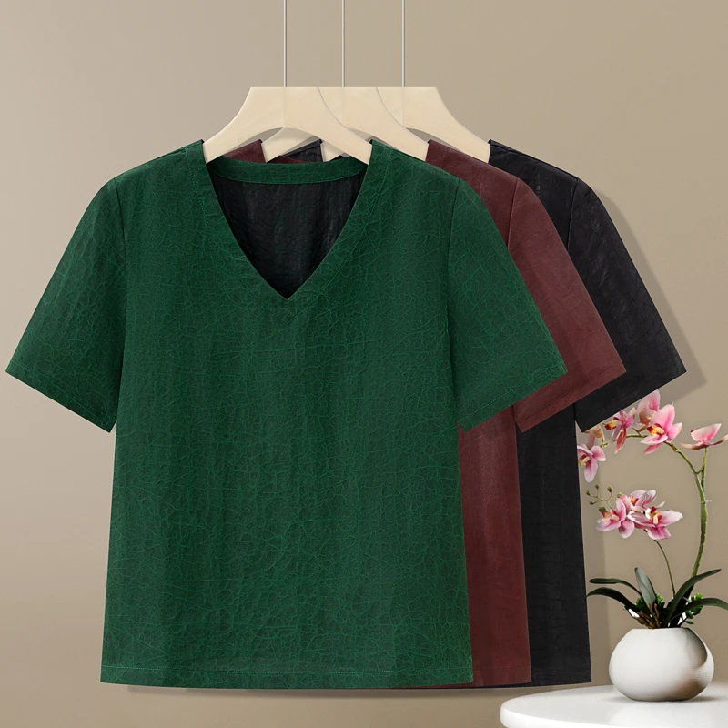 香云纱100%桑蚕丝上衣女休闲百搭坎肩上衣夏季短袖小衫女装红云纱