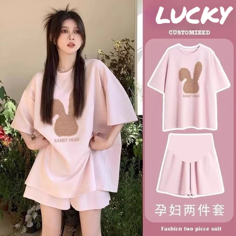 孕妇套装小个子夏季宽松减龄甜美百搭大码薄款休闲运动短裤两件套
