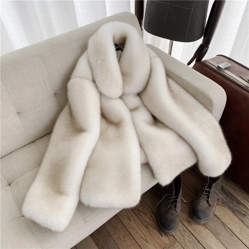 奢华海宁2025冬季新款仿貂皮大衣短款环保皮草狐狸毛毛外套男加厚