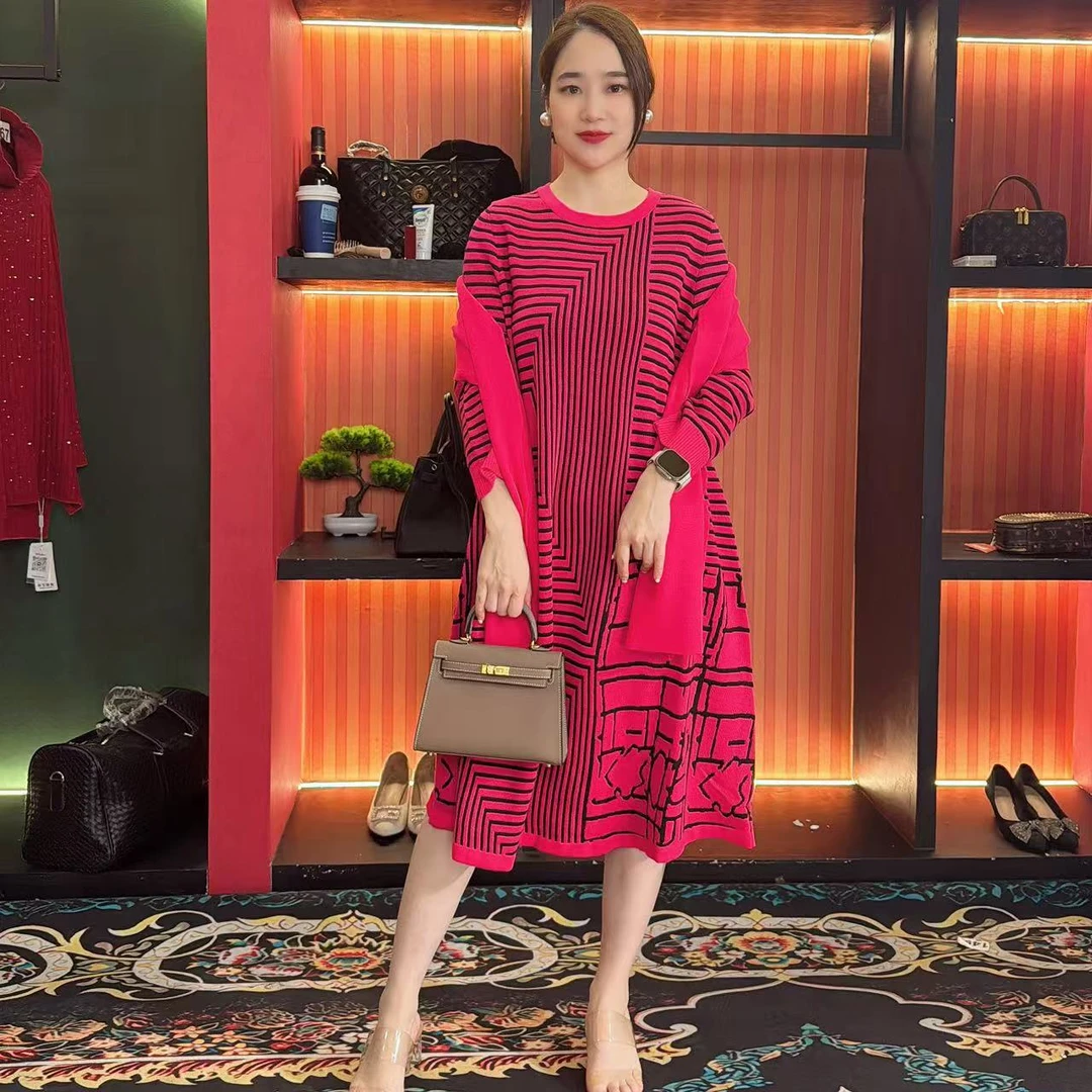 515 多金大码气质减龄长款A字裙子女装设计感连衣裙女