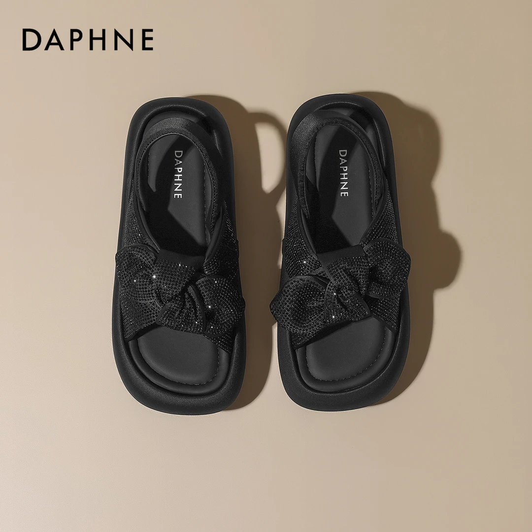 达芙妮厚底蝴蝶结一字拖女款夏季2025新款配裙子海边沙滩休闲凉鞋