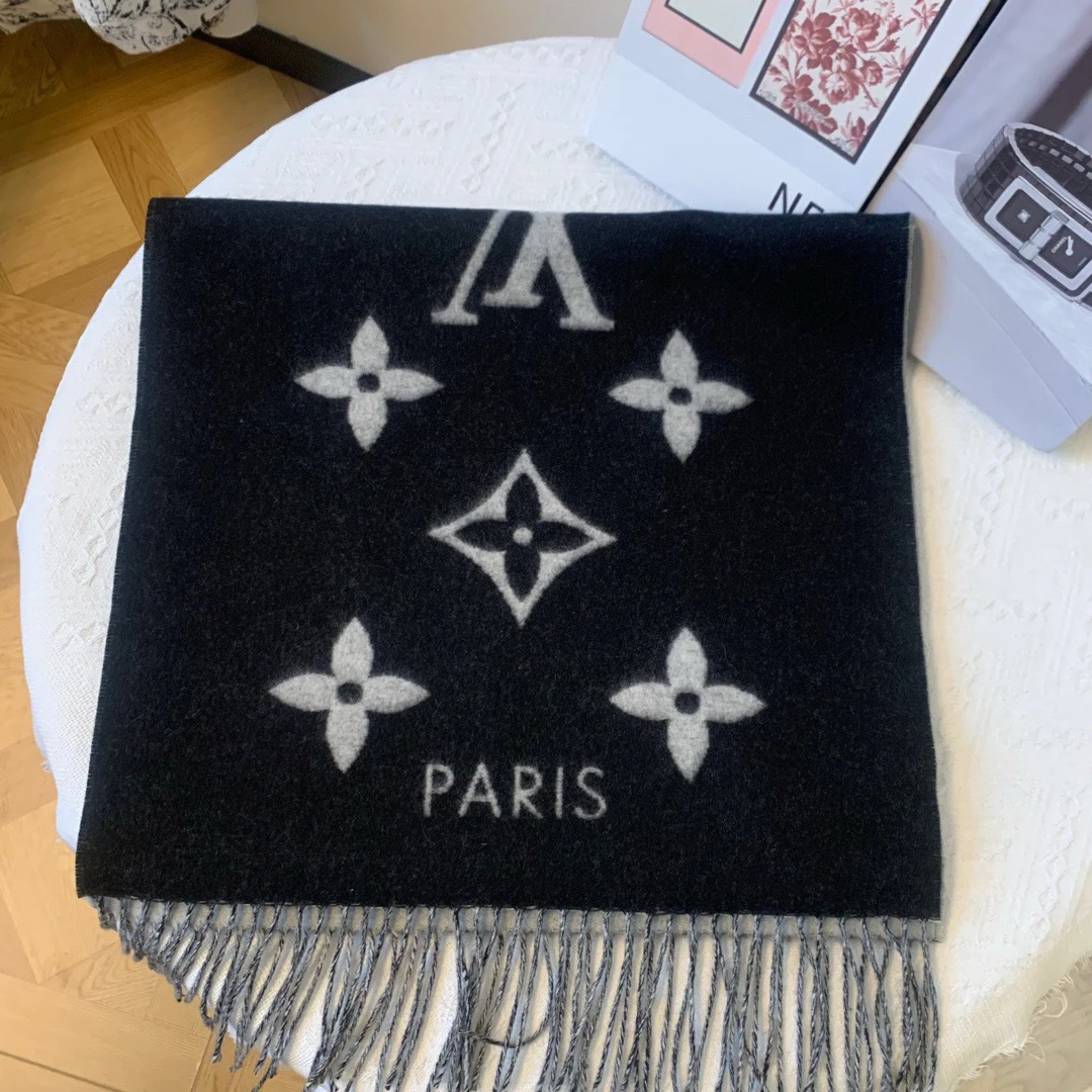 未使用 LouisVuitton/路易威登 黑灰双面羊绒围巾