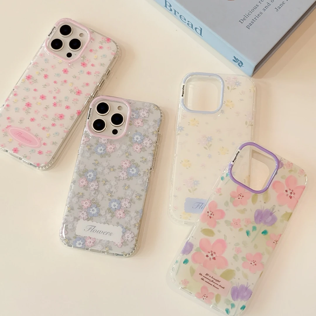 潮牌氧气狗新款闪粉IMD满屏花朵系列适用iP16promax手机15pro