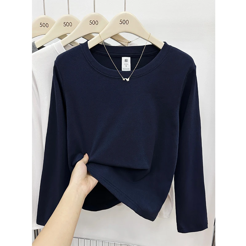 纯色圆领打底衫女装秋冬新款大码胖mm内搭显瘦正肩长袖T恤上衣服
