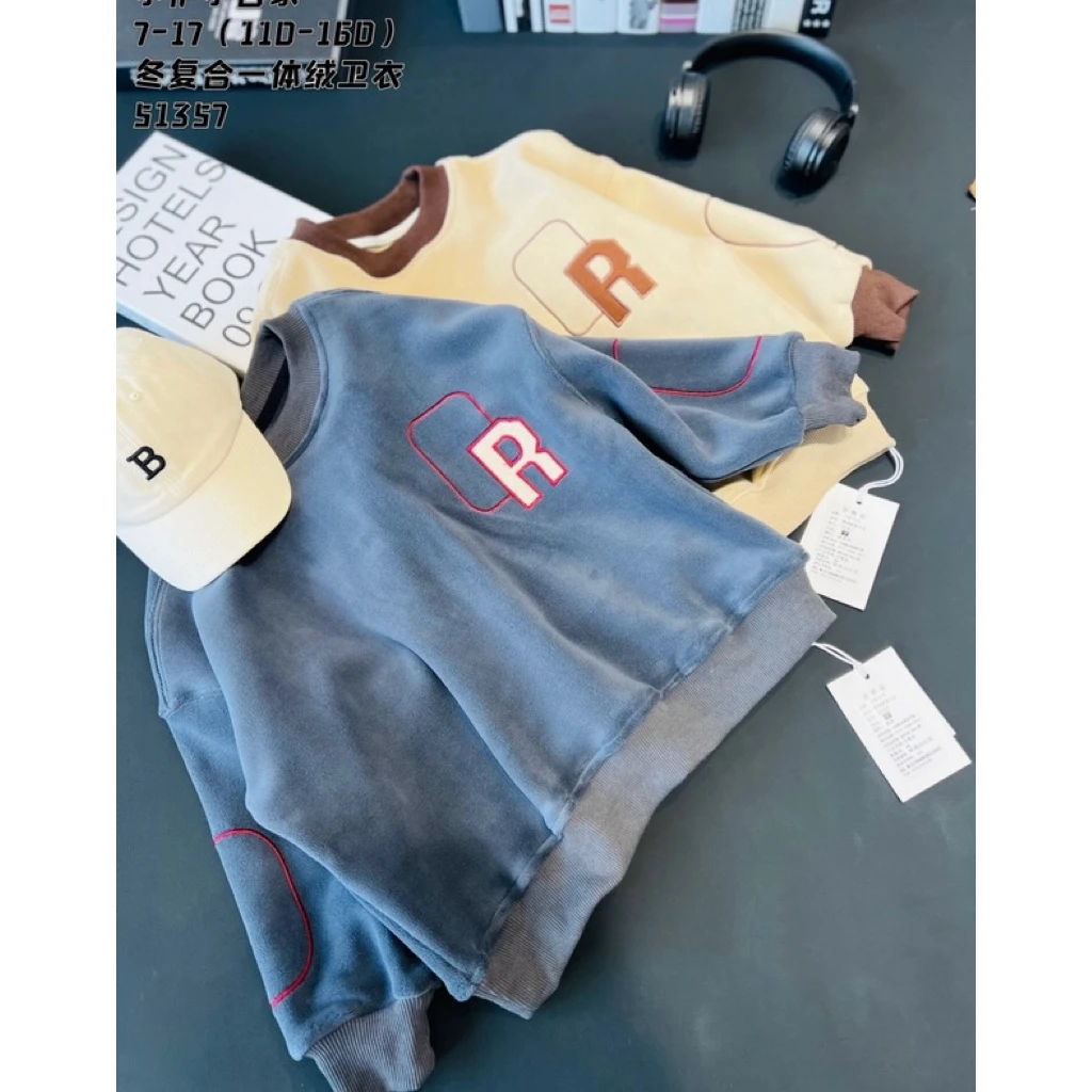 51357高端潮品童装时尚百搭加绒圆领卫衣A7-3