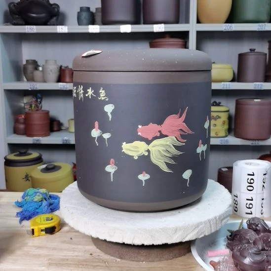 紫砂茶叶罐处理七饼直筒金玉满堂6