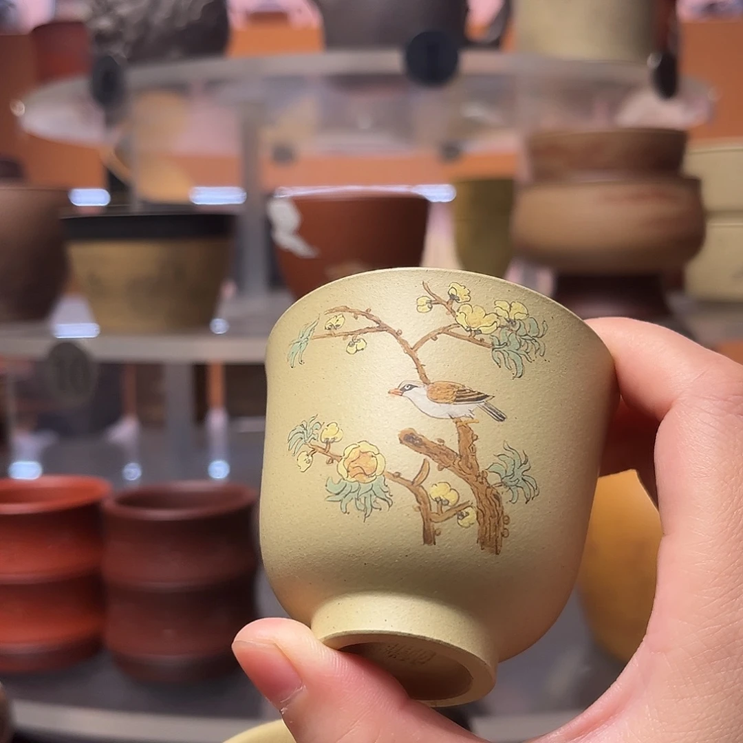 茶杯紫砂90毫升 本山绿泥绘杯