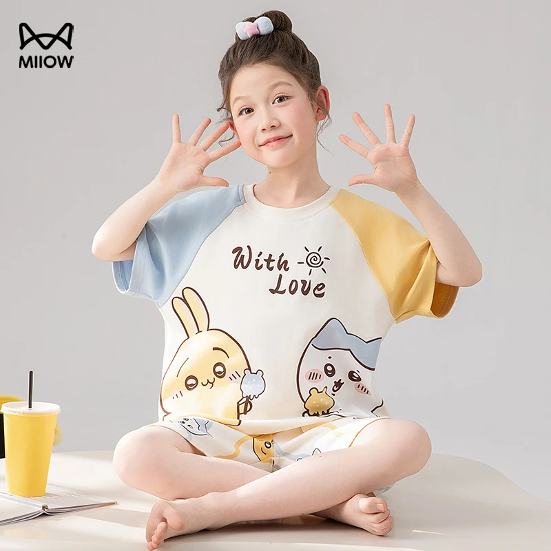 猫人夏季儿童睡衣女孩2025新款薄款甜美可爱短袖可外穿女童家居服