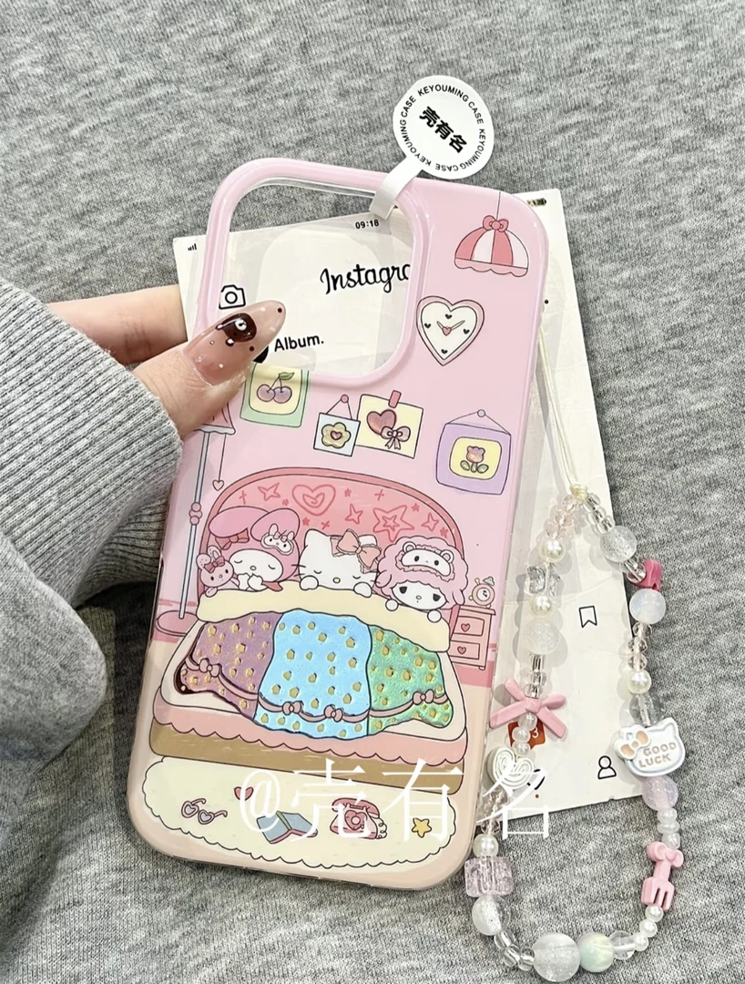 卡通鎏金睡觉kitty三丽鸥适用iPhone16PROMAX手机壳苹果15PRO全包