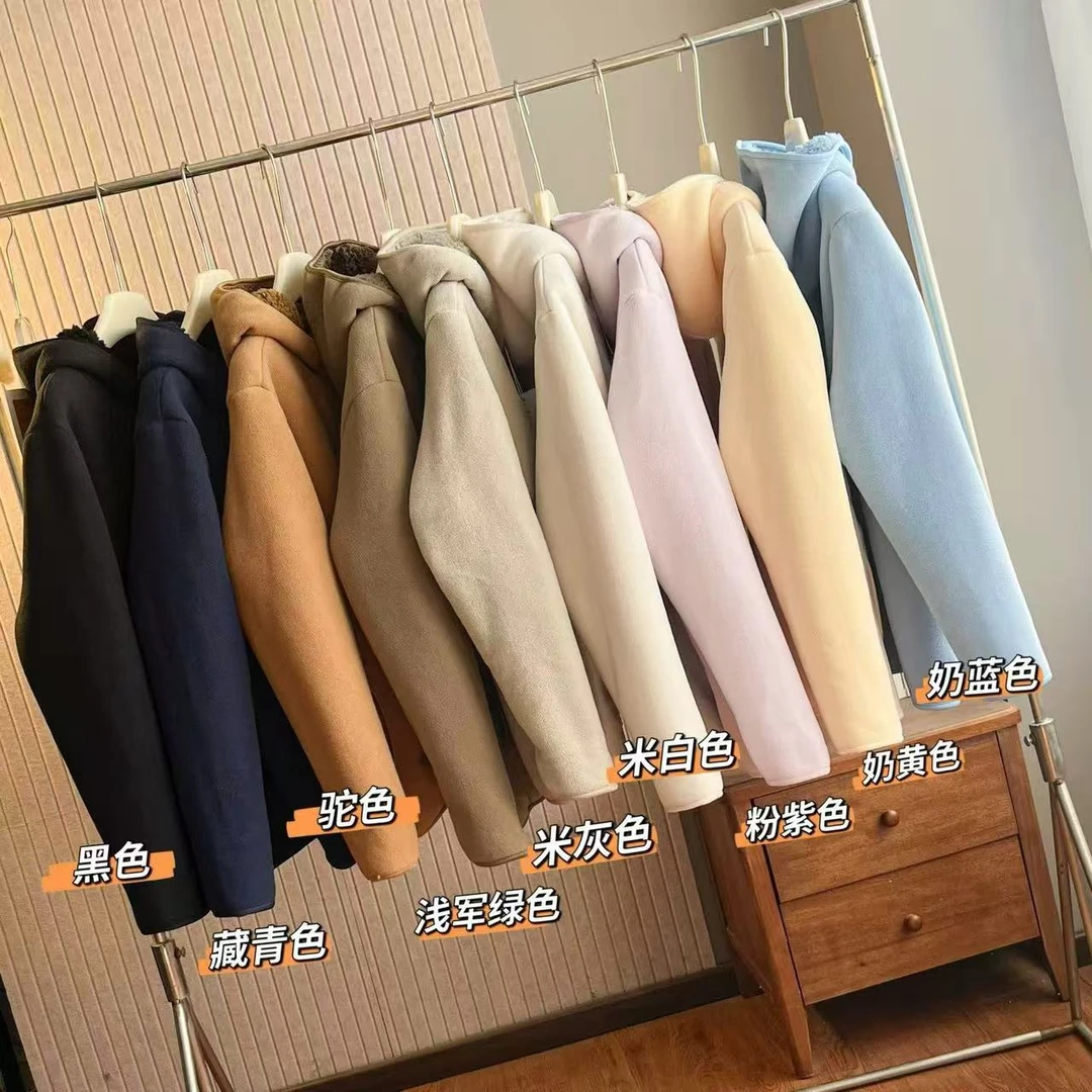 大厂订单！连帽上衣多色情侣款拉链摇粒绒外套上衣女秋冬内搭外穿