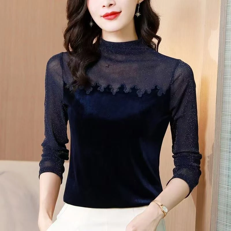 网纱金丝绒打底衫