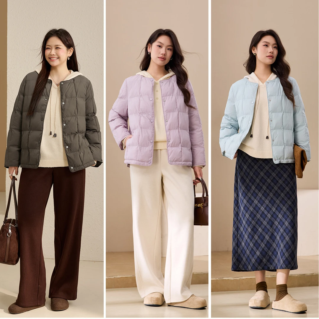 【韩系简约感】纤莉秀E大码女装气质时尚圆领百搭保暖棉服QK4963